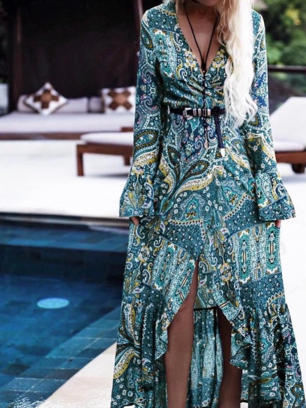❤️‍🔥BNWT❤️‍🔥 Boho Paisley Maxi Wrap Dress - Teal Blue - Picture 3 of 4